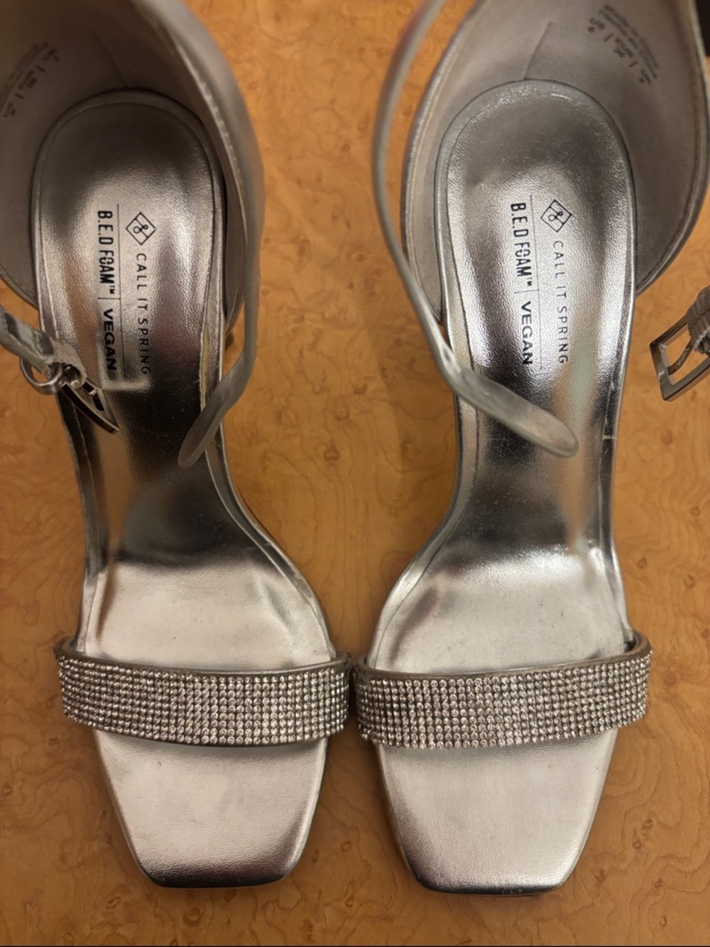 Call It Spring Silver Rhinestone Strap Heels - Picture 4 of 4